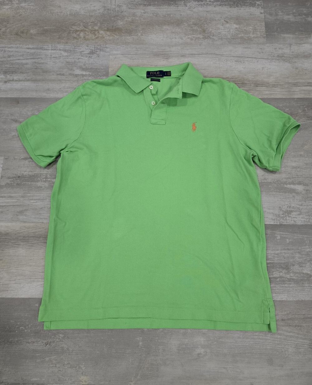 Polo Ralph Lauren Men's L - Lime Green Short Sleeve Mesh Polo Shirt Orange Pony